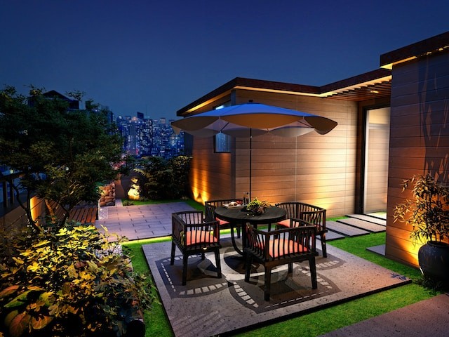 house balcony terrace at night