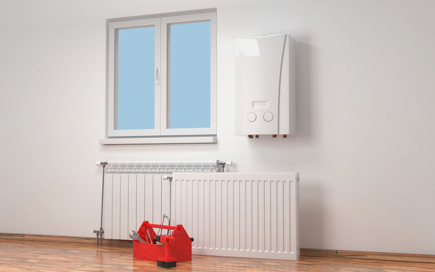 Radiator in room. Heating system. 3D rendering.